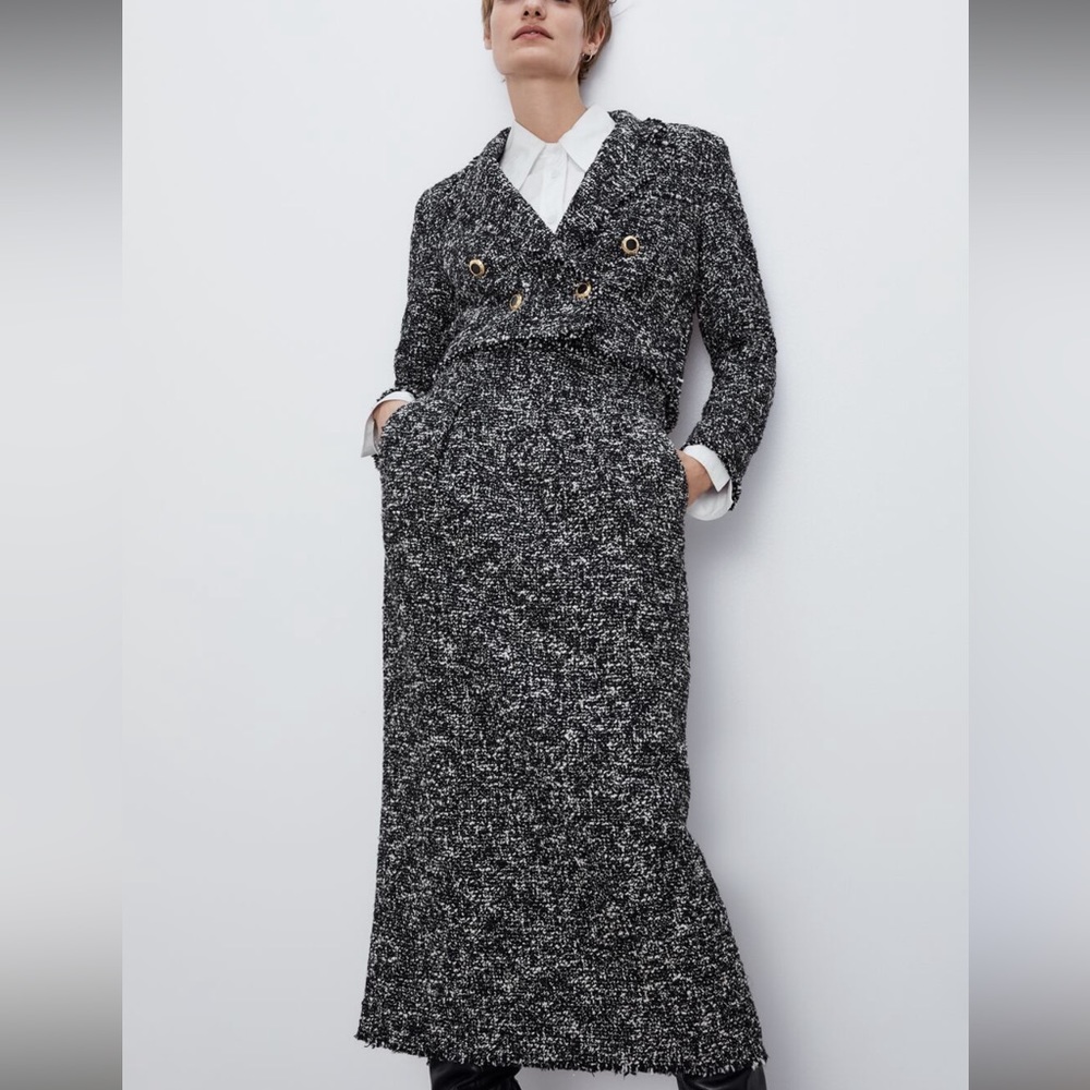 Zara textured tweed pencil skirt ankle length - Picture 9 of 12
